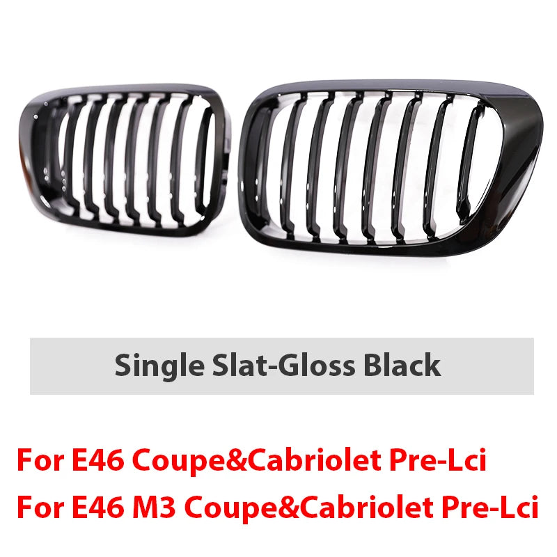 Single Slat Grill Kidney Carbon Chrome Grille For 3 Series E46 2-Door 1998-2002 Pre-Facelift & 2000-2007 E46 M3 Coupe Cabriolet