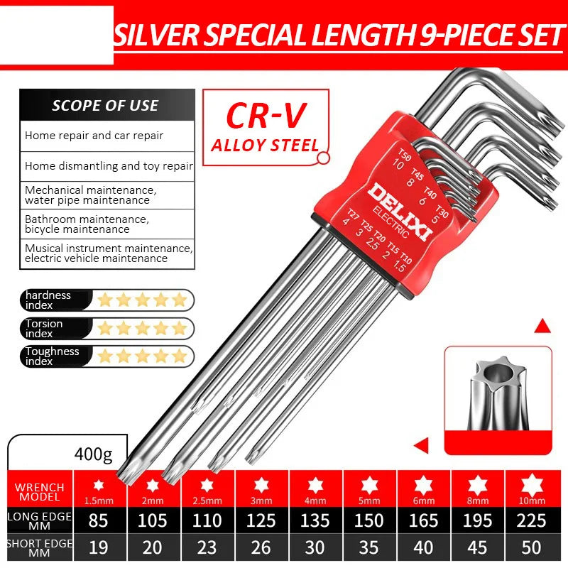 DELIXI ELECTRIC Allen Key Set，Allen Hex Wrench Screwdriver Set With Sleev Universal Torque Long Metric,for Motorcycles, Bicycles