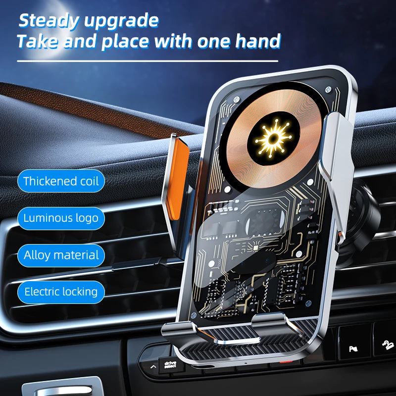 Universal Car Wireless Charging Mobile Phone Holder Air Outlet Mount Transparent Vehicle Navigation Bracket for Smartphones