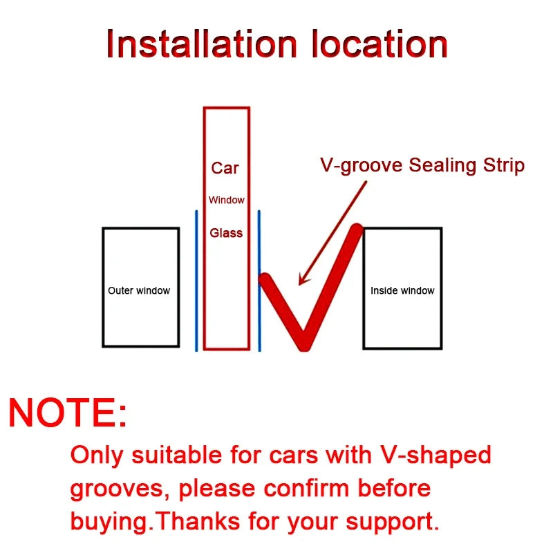 SEAMETAL Car Window Seal Strip V Shape Car Side Window Sealing Strip Rubber Seal Filler Noise Insulation Weatherstrip Sealant