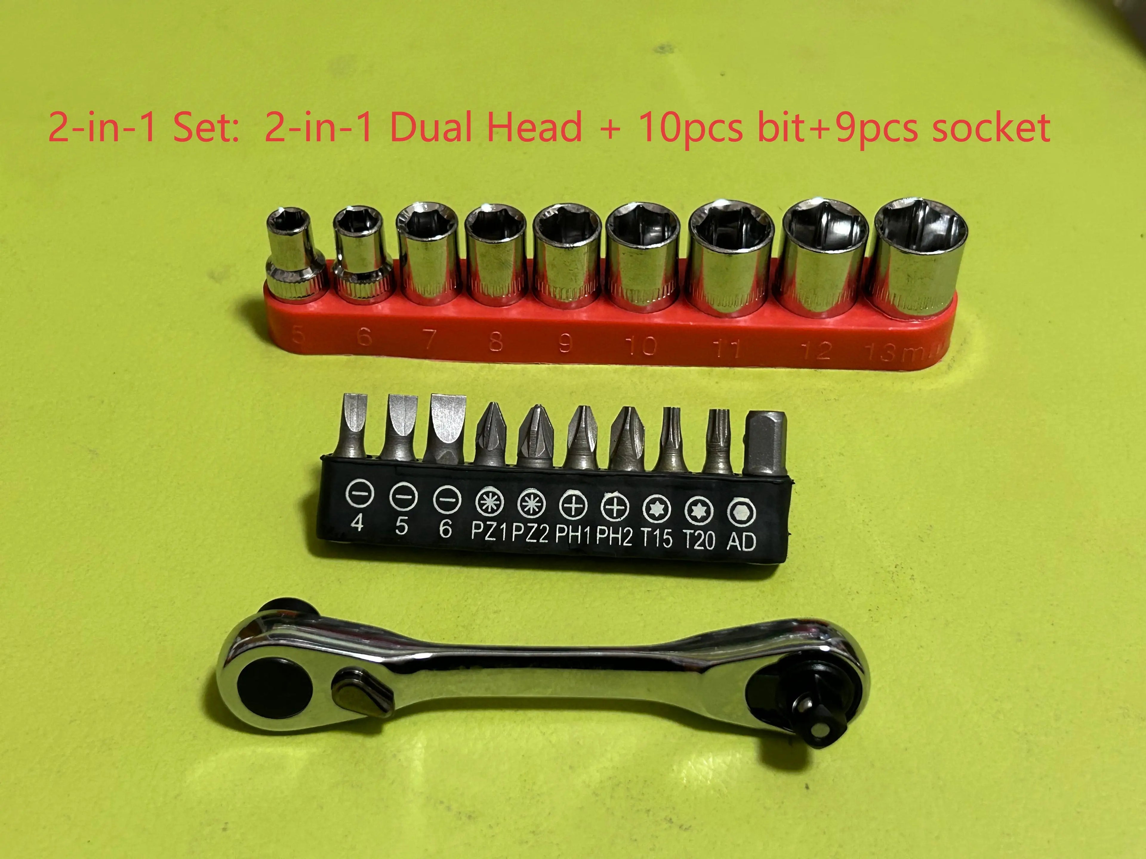 Mini treble 1/4 Ratchet Wrench Double Ended Quick Socket Ratchet Wrench Screwdriver Hex Torque Wrenches Set Spanner