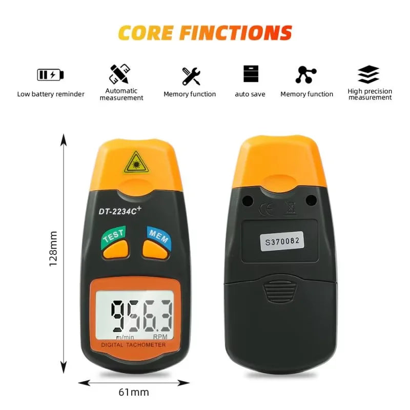 Digital Laser Tachometer Hour Meter Diagnostic tool Non-Contact Motor Lathe Speed Gauge Revolution Spin RPM Meter