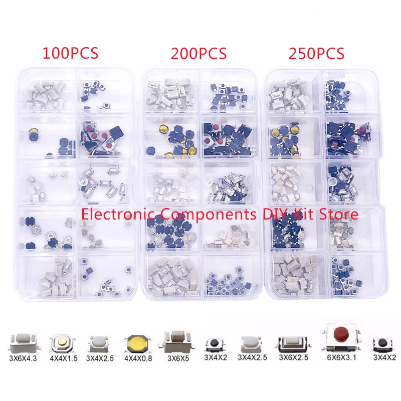 100/200/250pcs 10 Types Durable Car Remote Control Tablet Actile Push Button Switch Car Keys Button Touch Microswitch with Box