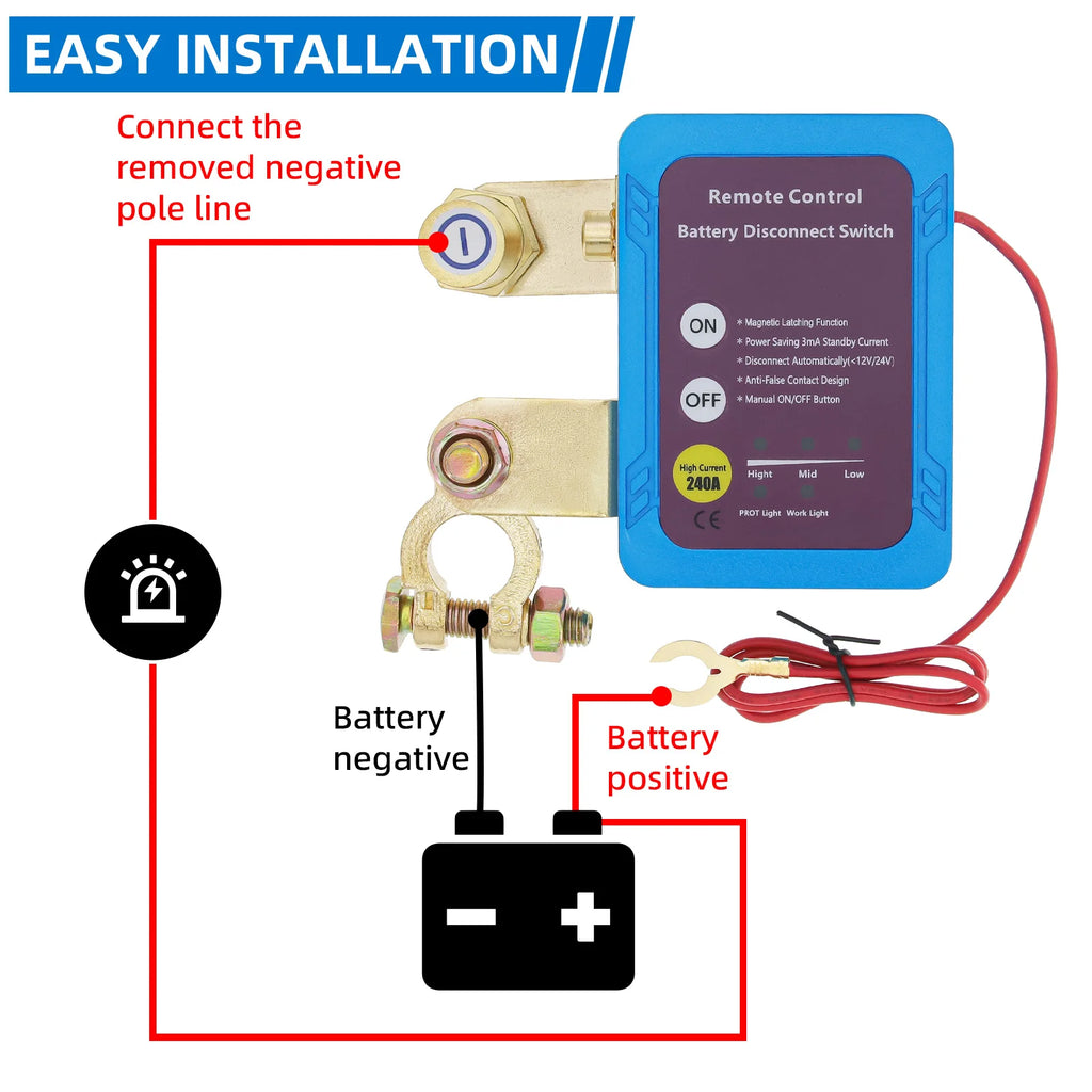 12V Battery Master Disconnect Switch, Battery Master Switch with Remote, Heavy Duty Car Battery Kill Switch with Remote Control