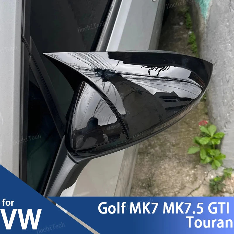 for Volkswagen VW Golf MK7 7.5 GTI 7 R Touran L 2013-2020 2x horn style add-on Rearview Mirror Cover Glossy Black