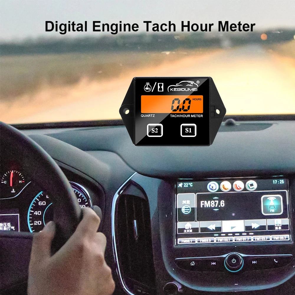 Newest LCD Digital Engine Tach Hour Meter Tachometer Gauge Inductive Display For Motorcycle Motor Stroke Engine Marine Car Boat