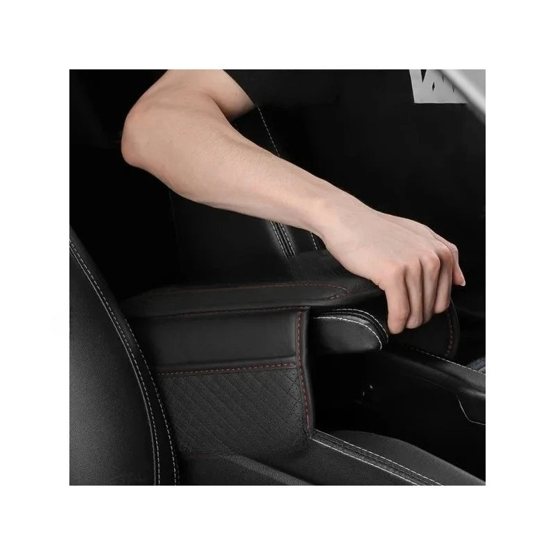 Leather Car Armrest Box Pad Memory Foam Center Console Arm Rest Protector Cover with Storage Pocket Elbow Rest Cushion