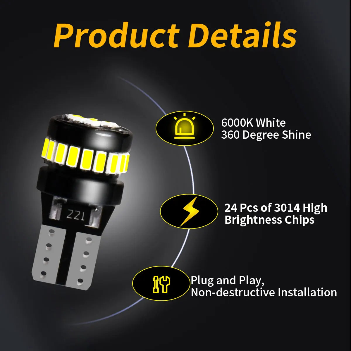 Canbus T10 W5W LED Small Bulbs with Ultra Powerful Bright 3014 24Chipsets 360Degree Lightings for Car Turn Signals