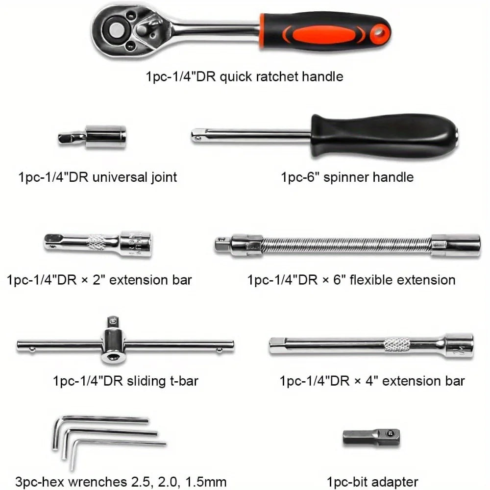 2025 New 46-piece Auto Repair Combination Ratchet Wrench Auto Maintenance Vehicle-mounted Socket Repair Set Tool Box