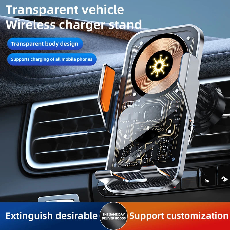 Universal Car Wireless Charging Mobile Phone Holder Air Outlet Mount Transparent Vehicle Navigation Bracket for Smartphones