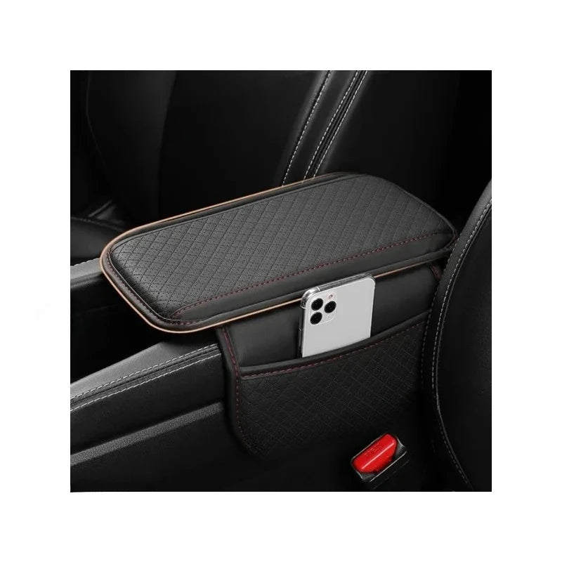 Leather Car Armrest Box Pad Memory Foam Center Console Arm Rest Protector Cover with Storage Pocket Elbow Rest Cushion