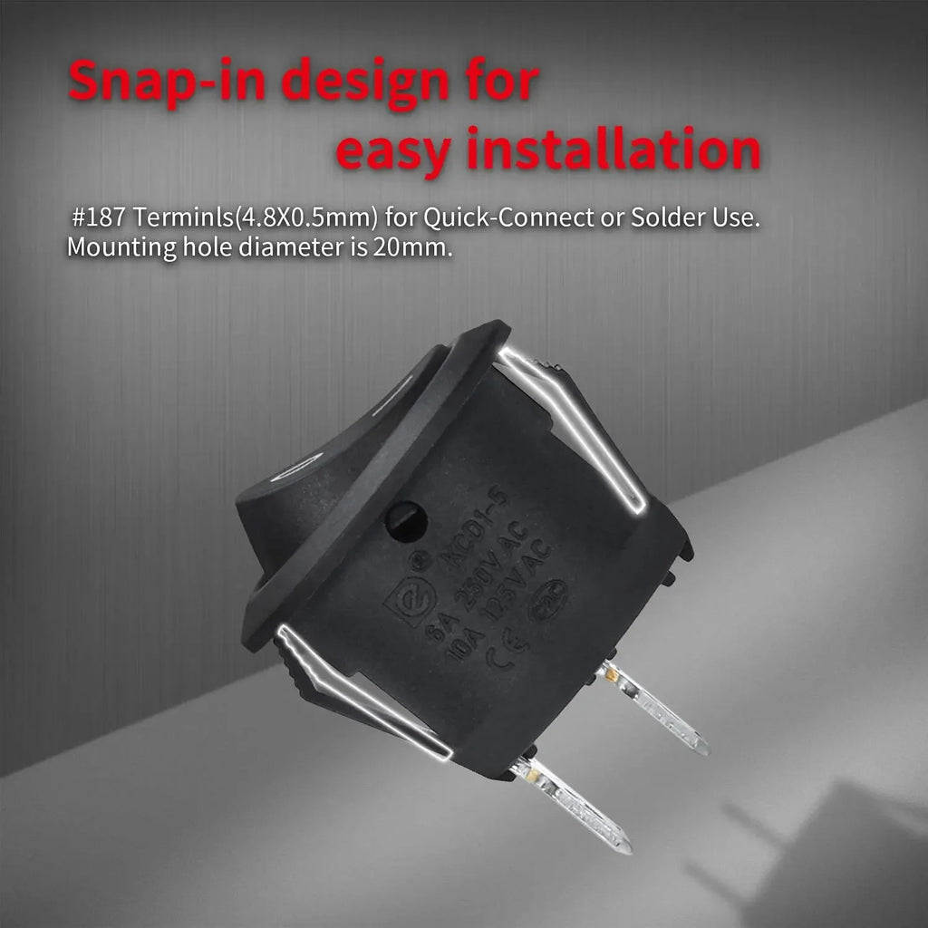 DaierTek 5PCS ON Off Round Rocker Switches SPST 20mm Mini 12 Volt DC Mini Circle Toggle Switch 12V for Car Automotive RV 2 Pin