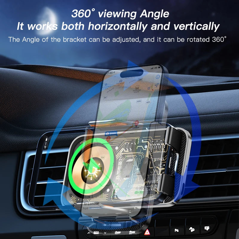 Universal Car Wireless Charging Mobile Phone Holder Air Outlet Mount Transparent Vehicle Navigation Bracket for Smartphones