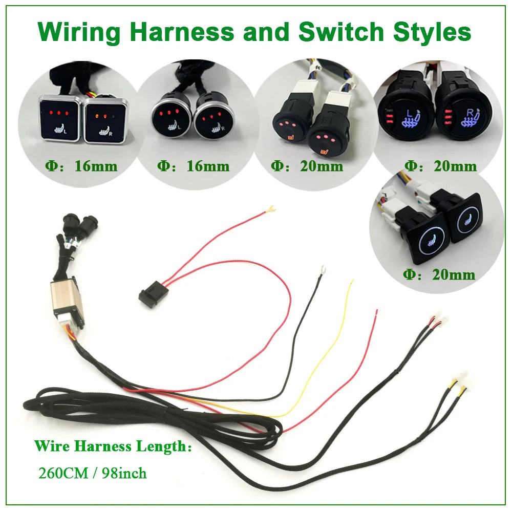 Universal Max 100W  Built-in Car Seat Heater Kit  Fit 2 Seats with 12V Carbon Fiber Heating Pads 3 Levels Control Switch System