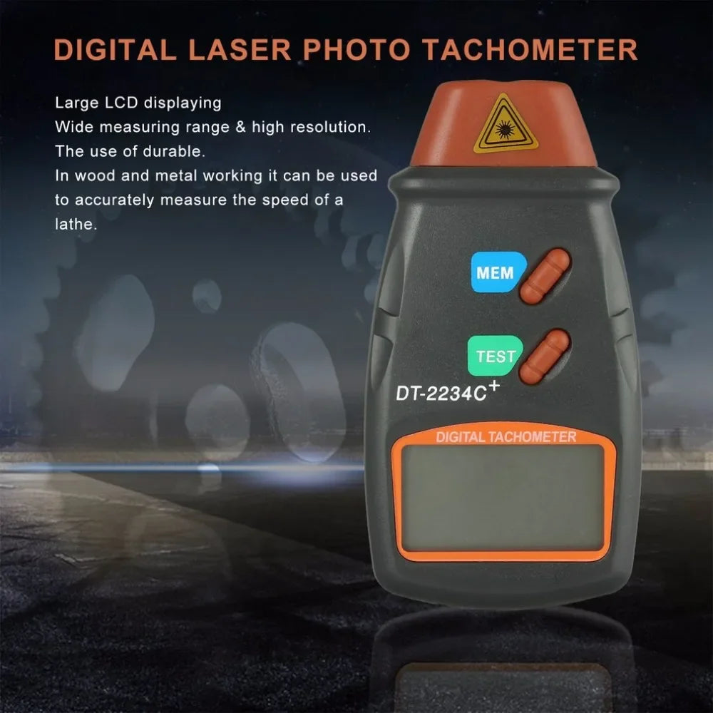 Digital Laser Tachometer Hour Meter Diagnostic tool Non-Contact Motor Lathe Speed Gauge Revolution Spin RPM Meter