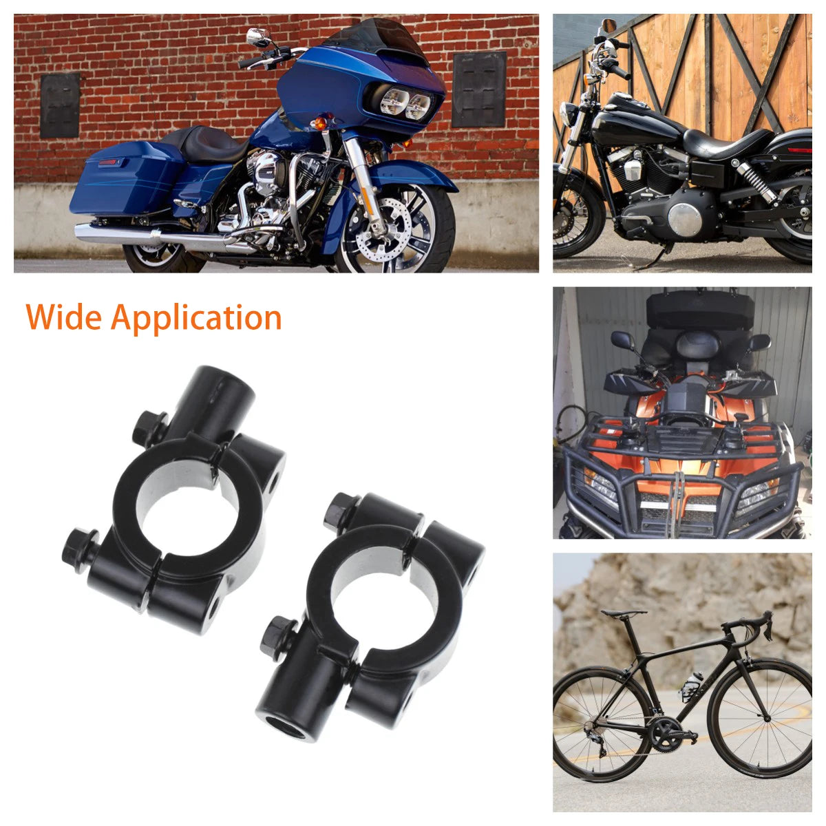 2PCS Black Silver Motorcycle Handlebar Mirror Mount Clamp Rear View Mirror Holder Bracket  22mm 10mm 8mm 10mm 25mm For Harley