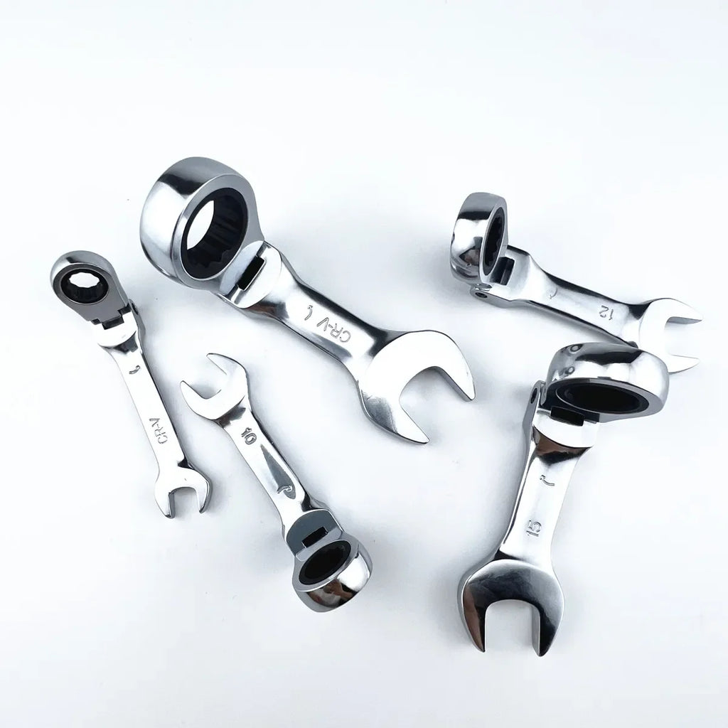 Mini Short Handle Ratchet Wrench With Movable Head Quick Dual-purpose Open End Wrench Hardware Tool Labor-saving Wrench