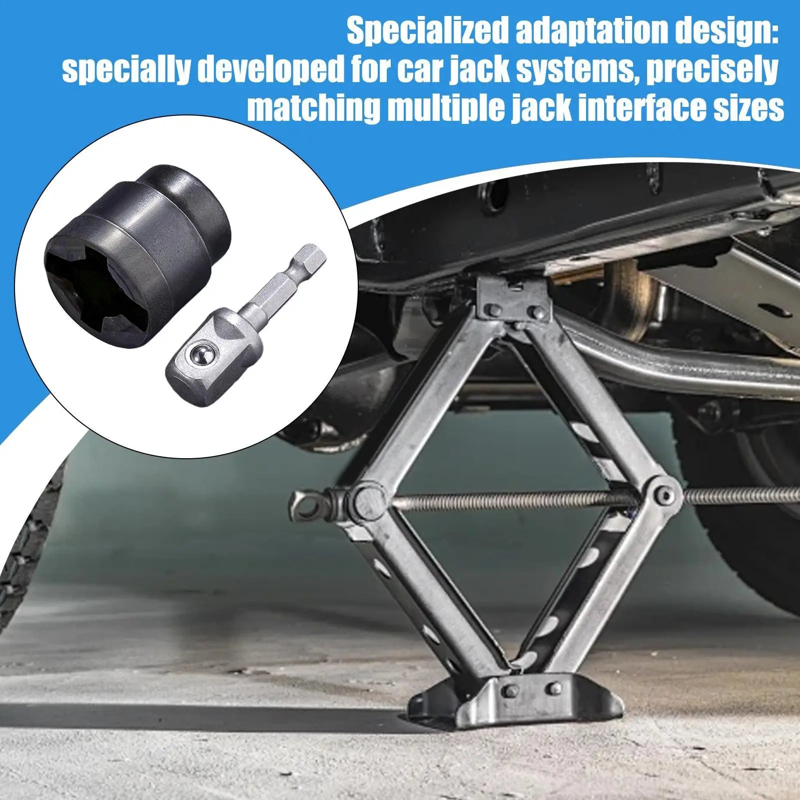 Universal Scissor Car Jack Adapter Rv Stabilizer Jack Drill Adapter Car Disassemble Tool Steel Ball Joint Rod Impact Wrench Tool