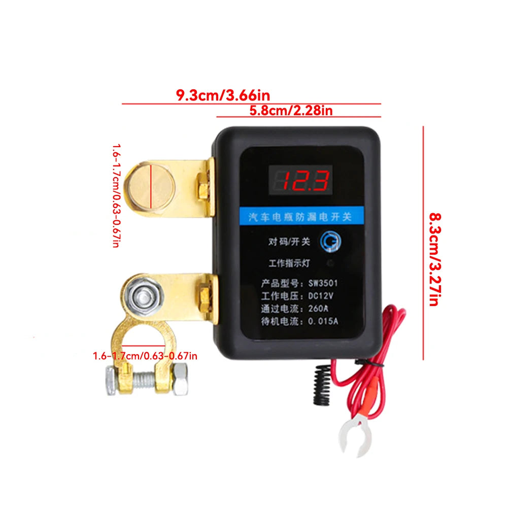 DC 12V Automatic Power Shut Off Switch Disconnect Switch 260A Remote Battery Cut Off Switch for Car SUV for Car Truck SUV
