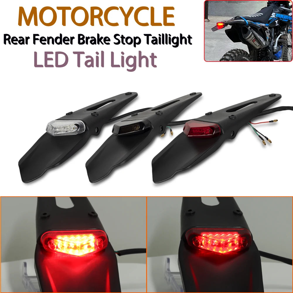 Motorcycle Tail Light For Enduro Off-Road Bike For Kawasaki Honda brake Lamp Motorcycles Rear Fender License Plate Bracket