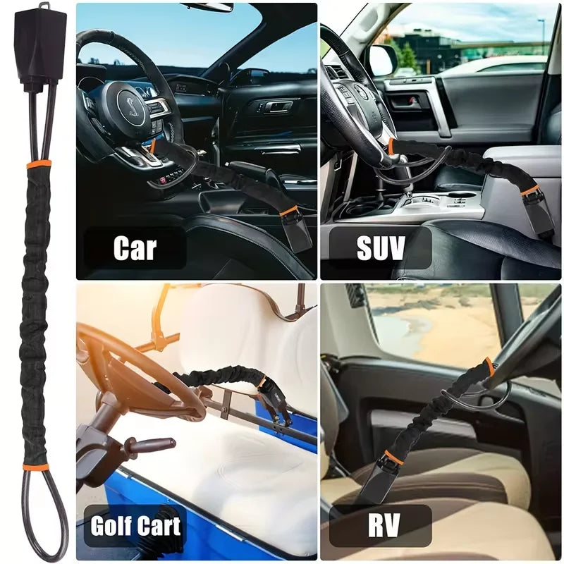 Universal anti-theft device for car steering wheel lock, safety belt buckle lock, steel cable lock, steel wire rope lock, car mo