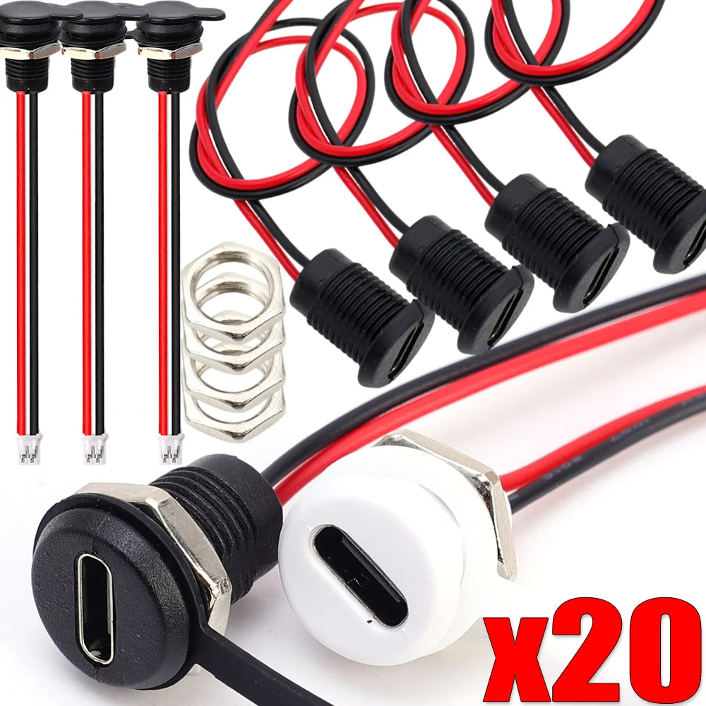 1/20pcs USB Type C Connector Type-C Waterproof with Nut Locking Plate Female TPC Waterproof High Current Fast Charging Jack Port