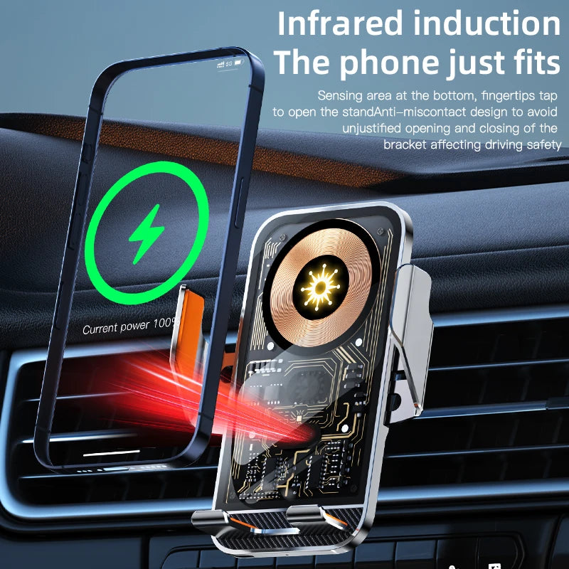 Universal Car Wireless Charging Mobile Phone Holder Air Outlet Mount Transparent Vehicle Navigation Bracket for Smartphones