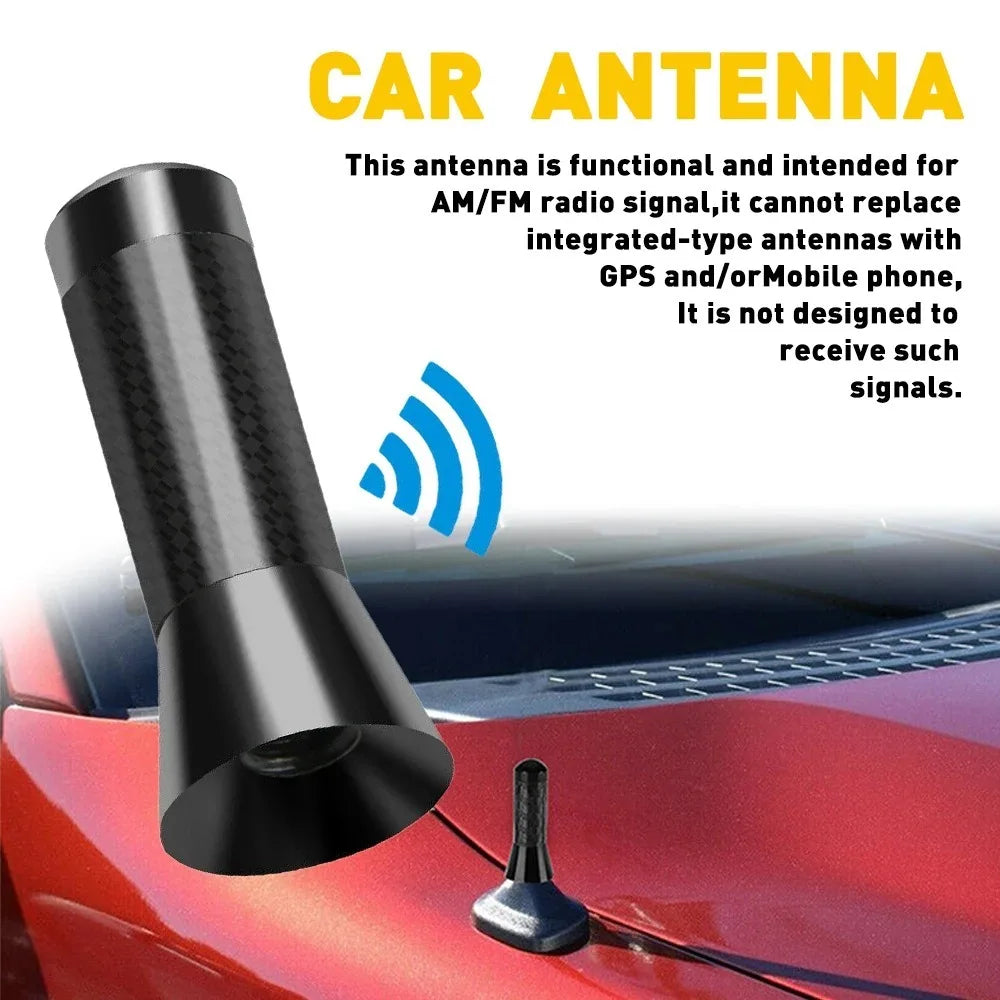 3.5cm Universal Car Short Radio Antenna Carbon Fiber Black Car Roof Antenna Radio Aerial FM/AM Metal Receiving Antennas