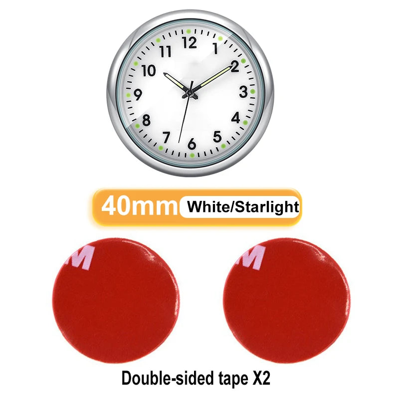 Mini Luminous Car Clock Automobiles Internal Stick-On Watch Mechanics Quartz Clocks Auto Ornament 40/43mm Mini Digital Clock