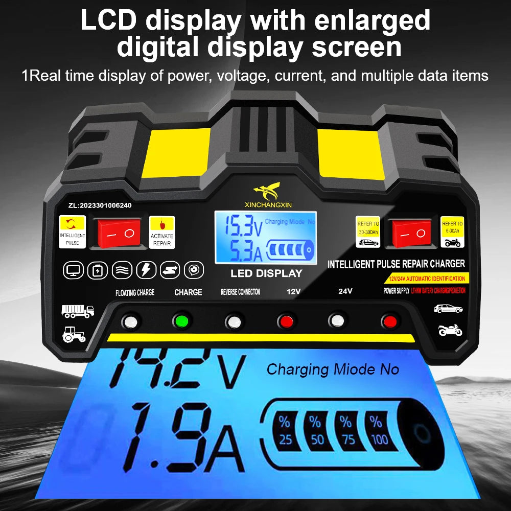 24V/12V 220W Car Battery Chargers Truck Battery Maintance Intelligent Pulse Repair For Lead Acid Battery Storage Cell Chargers