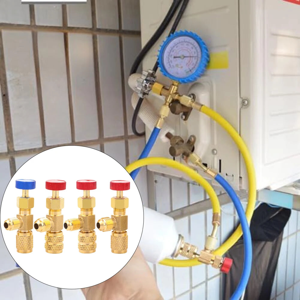 4PCS Safety Valves for Air Conditioning Systems Compatible with R22 R32 R410 Featuring 12 14 516 Quick Connector