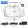 Windshield Sun Shade with 360° Pull Cord Anti-Scratch Handle - Upgraded Sunshade for Car Windshield with Double-Layer Fabric