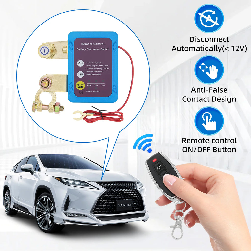 12V Battery Master Disconnect Switch, Battery Master Switch with Remote, Heavy Duty Car Battery Kill Switch with Remote Control