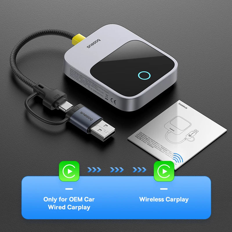 Baseus Wireless CarPlay Wired to Wireless CarPlay Adapter Auto Connect Car Intelligent Systems Plug&Play Bluetooth Smart CarPlay