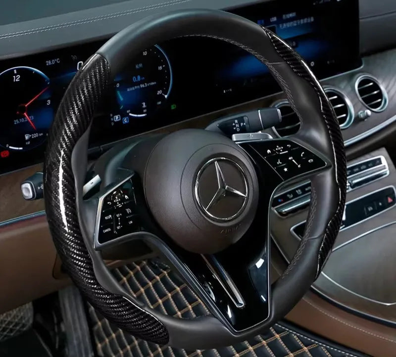 Car Universal 38cm Carbon Fiber Car Steering Wheel Cover Non-slip Card Cover Auto Steering Wheel Handle Booster Protective Cover