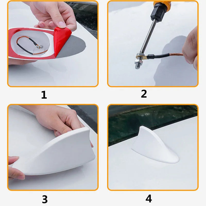 Universal Aerials Carbon Fiber Look Car Roof Top Mount Shark Fin Aerial Antenna Toppers Car Radio AM FM Antenna Signal Amplifier