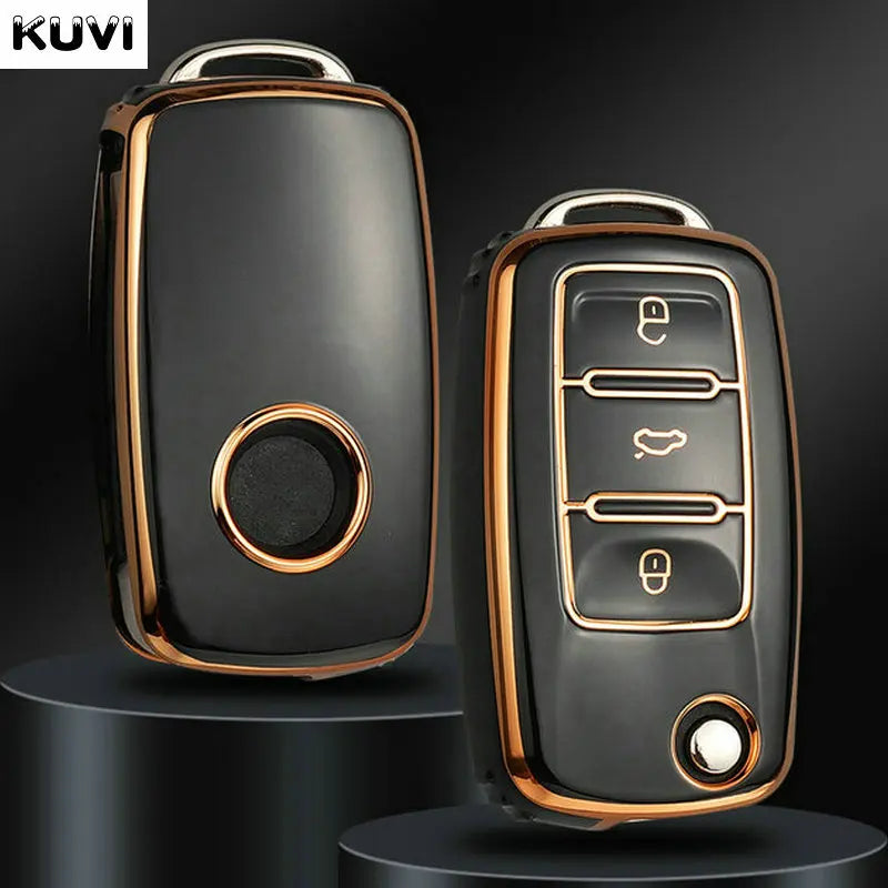 TPU Car Flip Key Case Cover Shell Fob For Volkswagen VW Polo Golf Passat Tiguan Beetle Caddy Eos Skoda Octavia Seat Leon Altea