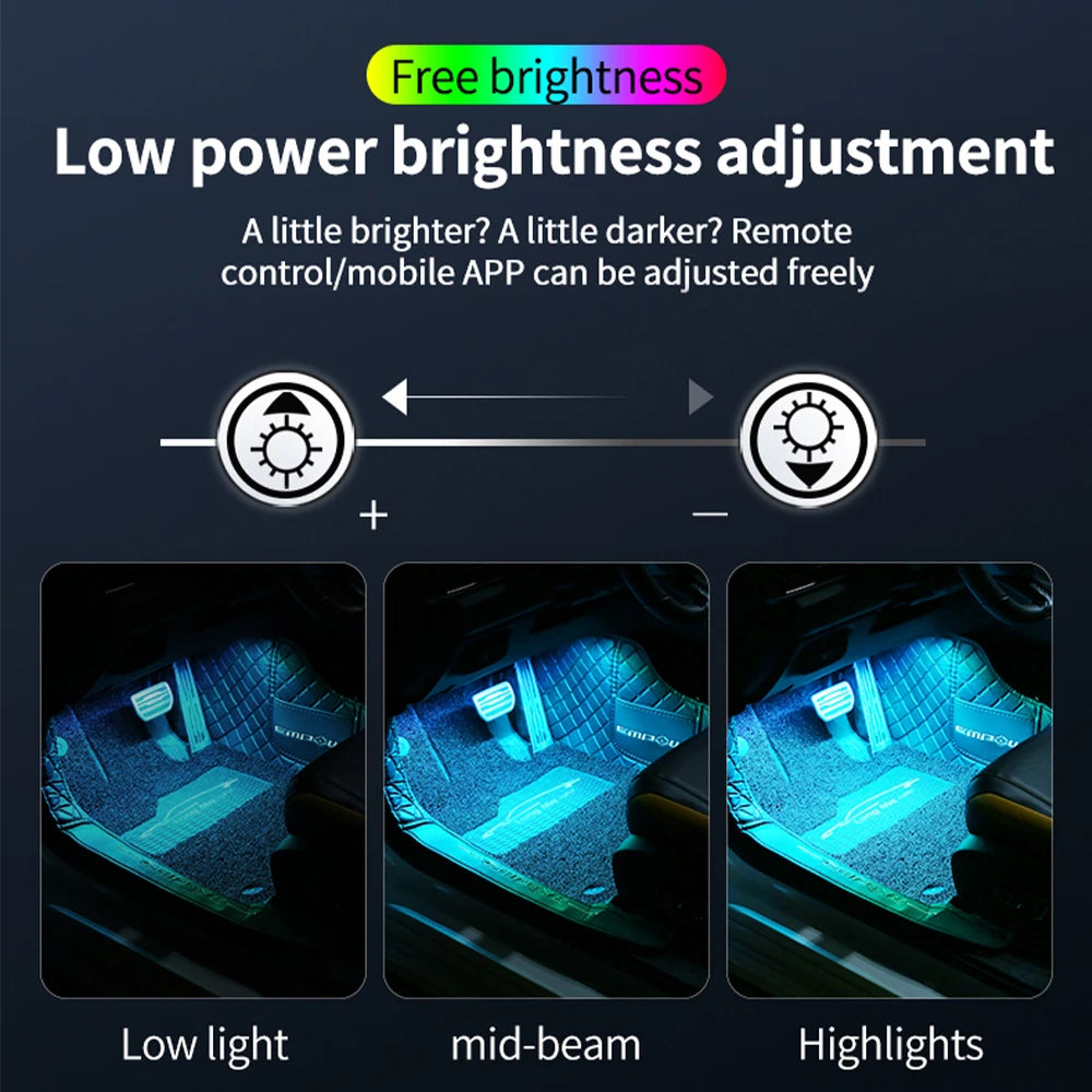 Car Interior Ambient Light RGB Foot Strip Lighting Kit Accessories Backlight Remote App Music Control Auto RGB Decorative Lamp