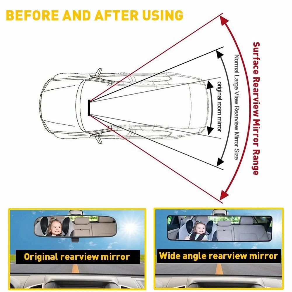 Car Baby Rear View Mirror - Wide Angle Convex Anti Glare Large Vision Panoramic Interior Auxiliary Monitor Mirror