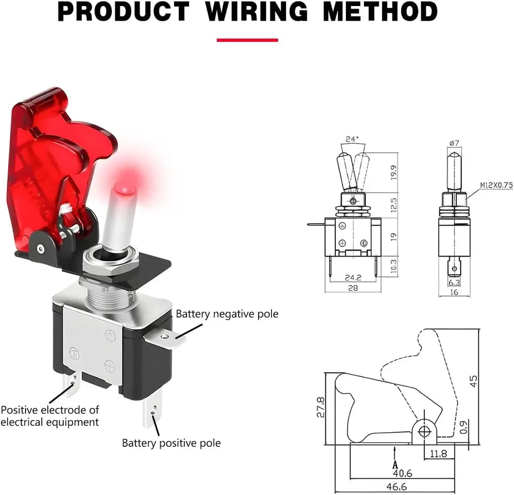 1PCS 12V 20A Toggle Switch LED Switch Car Auto Cover LED Light With Protective Cover SPST Toggle Rocker Switch Control On/Off