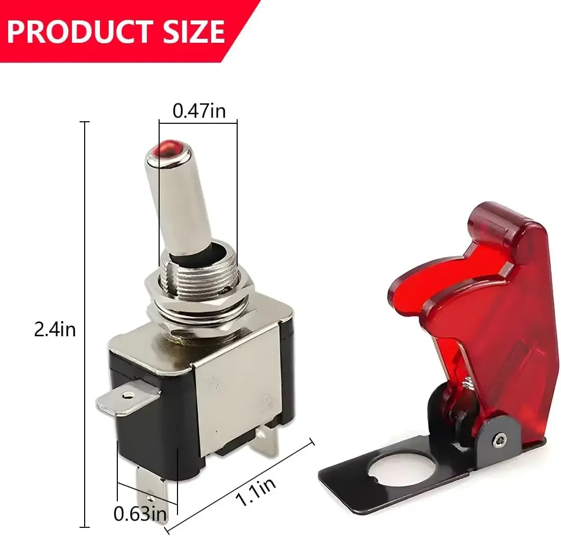 1PCS 12V 20A Toggle Switch LED Switch Car Auto Cover LED Light With Protective Cover SPST Toggle Rocker Switch Control On/Off