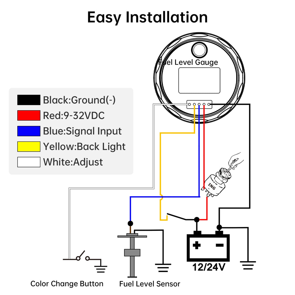 7 Color Backlight 52mm Water Level Gauge 0-190 Ohm Water Level Sensor Waterproof Water Tank Meter Indicator for Boat Car 12V 24V