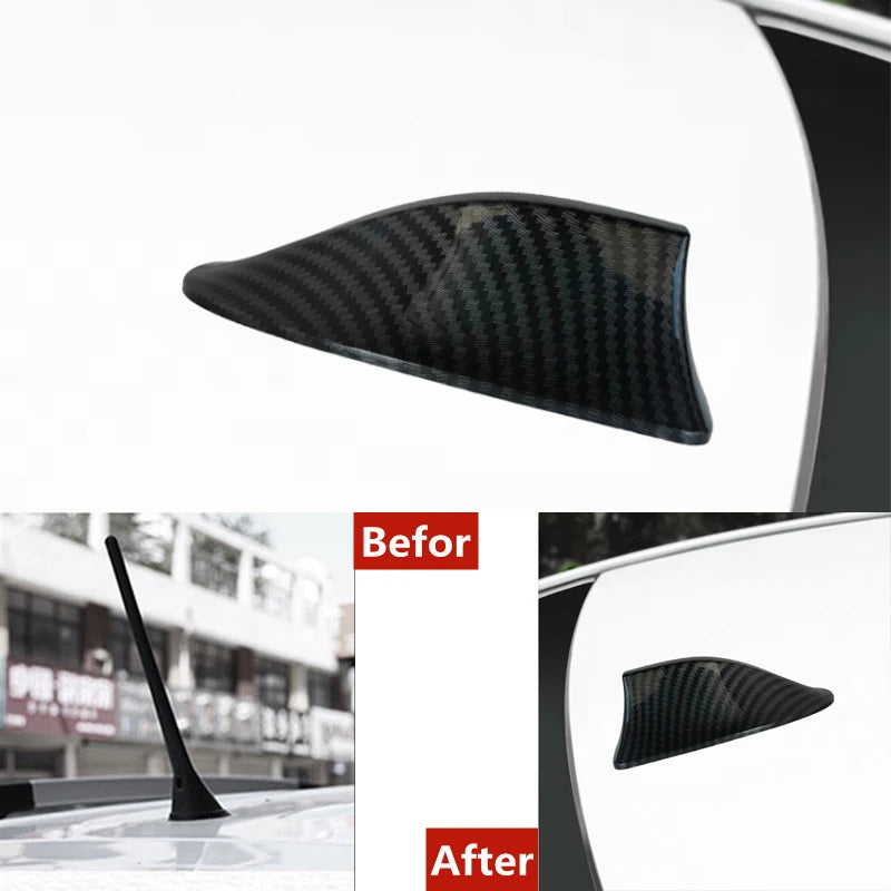 Universal Aerials Carbon Fiber Look Car Roof Top Mount Shark Fin Aerial Antenna Toppers Car Radio AM FM Antenna Signal Amplifier