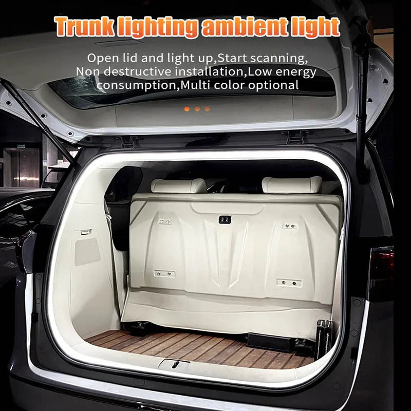 Car high brightness trunk lighting ambient light interior decoration LED wiring free automatic sensing tailgate light strip