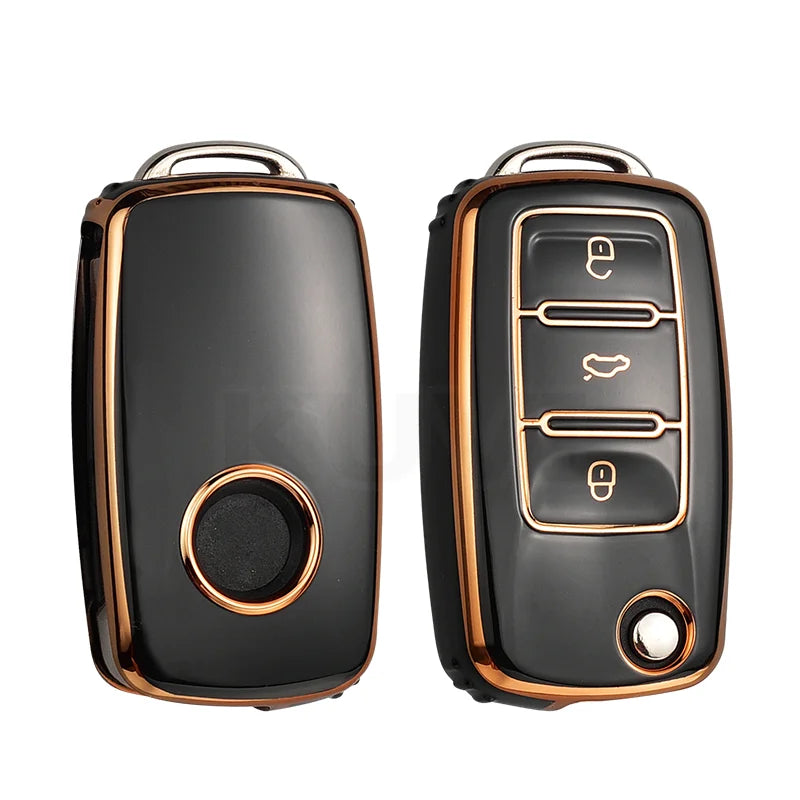 TPU Car Flip Key Case Cover Shell Fob For Volkswagen VW Polo Golf Passat Tiguan Beetle Caddy Eos Skoda Octavia Seat Leon Altea