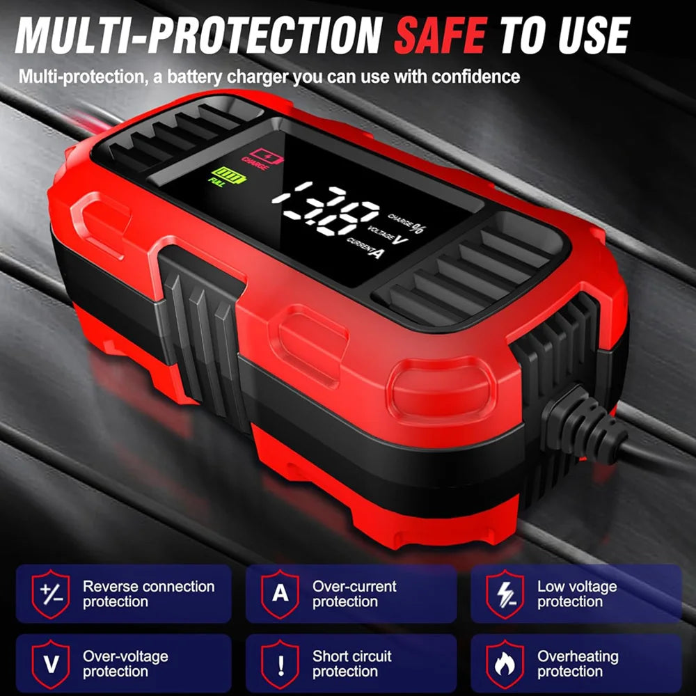 FOXSUR 12V 2A Smart Battery Chargers Universal 4AH-30AH Fully Automatic Trickle Battery Charger For Car Motorcycle AGM EFB GEL