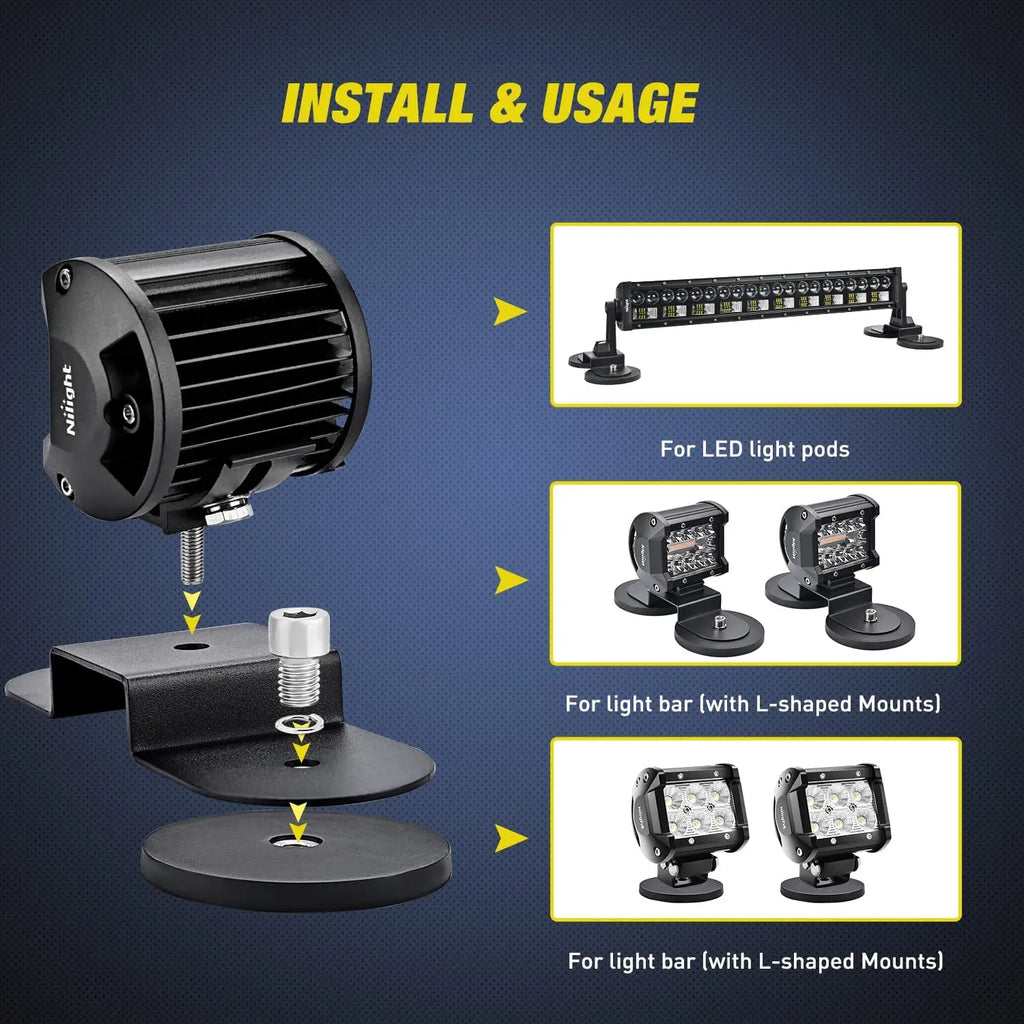 2PCS 43mm M6 Bolt Magnetic Base Mount Bracket Clamp LED Work Light Bar Holder SUV Offroad