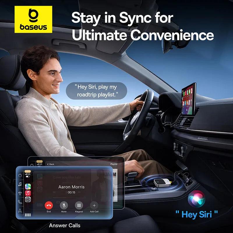 Baseus Wireless CarPlay Wired to Wireless CarPlay Adapter Auto Connect Car Intelligent Systems Plug&Play Bluetooth Smart CarPlay
