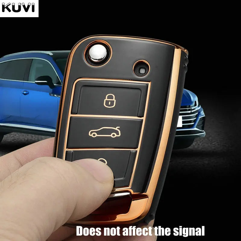 Kuvi TPU Car Flip Key Case Cover Shell Fob For VW Volkswagen Golf 7 MK7 Tiguan MK2 SEAT Ateca Leon FR 2 Ibiza Skoda Octavia A7