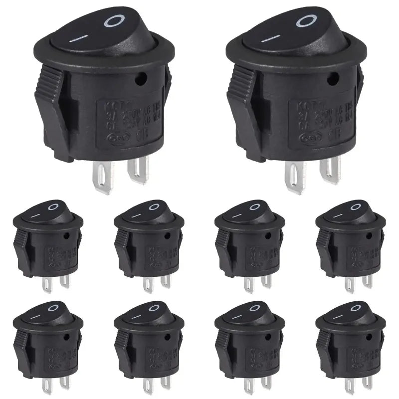 20pcs/10pcs Black Rocker Switch 2 Pin Mini round Toggle 3A 250V 6A 125V 15MM Circle on off Rocker Switches for RV Car Truck Boat